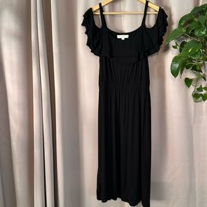 Loft dress with flowy neckline that can be worn over shoulders